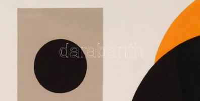 Dévényi János (1956-): Konkrét formák. Akril, papír, jelzett, üvegezett keretben, 30×40 cm