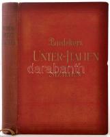 Karl Baedeker: Unteritalien, Sizilien, Sardinien, Malta, Tripolis, Korfu. Handbuch für Reisende. Leipzig, 1936, Verlag von Karl Baedeker, LXXVIII+530 p. Hetedik kiadás. Kiadói aranyozott egészvászon kötés, festett lapélekkel. Térképekkel illusztrálva. Német nyelven. A borító némileg kopott. Az előzéklap ceruzával firkált. / Cloth binding, in german language.