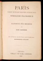 Karl Baedeker: Paris. Nebst Einigen Routen Durch Das Nördliche Frankreich. Handbuch für Reisiende. Leipzig, 1905, Verlag von Karl Baedeker, XLVIII+432+48 p. 16. kiadás. Kiadói aranyozott egészvászon kötés, festett lapélekkel. Térképekkel illusztrálva. Német nyelven. A borítója foltos. / Cloth binding, in german language. The cover is spotty.