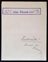 1901 Váradi Antal (1854-1923) az Országos Magyar Királyi Színművészeti Akadémia igazgatójának gépelt...