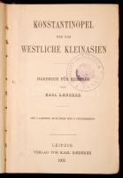 Karl Baedeker: Konstantinopel und das Westliche Kleinasien. Handbuch für Reisiende. Leipzig, 1905, Verlag von Karl Baedeker, XXIV+275 p. 18. Kiadói aranyozott egészvászon kötés, festett lapélekkel. Térképekkel illusztrálva. Német nyelven. A könyv megviselt. Az elülső védő-és előzéklapja, valamint a hátsó előzéklapja firkált. A könyvből egy ív kijár. (I-XXIV.). A kötése sérült. Volt könyvtári példány. / Cloth binding, in german language, in bad quality. The front smear-sheet, and the flyleaves scribbled. The pages are coming out from the book from I to XXIV pages. The binding is damaged. This piece was a library book before.