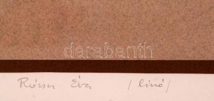 Rózsa Éva (?-): madárfiókák. Linómetszet, papír, jelzett, üvegezett keretben, 31×23 cm