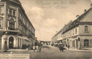 Eszék, Osijek, Esseg; Strossmayerova ulica, Strossmayergasse, Lederer & Popper / Street, shops (EB)