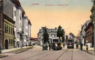 Újvidék, Erzsébet tér, villamosok, kiadja Ábrahám János / square, trams (EB)