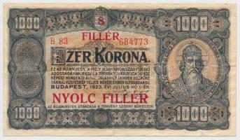 1923. 1000K "8 FILLÉR - NYOLC FILLÉR" felülnyomással T:III Adamo K37B