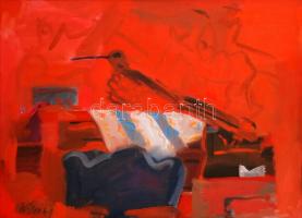 Szilvásy Nándor (1927-2011): Madár vörösben. Olaj, vászon, jelzett, 50×70 cm