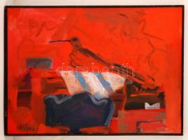 Szilvásy Nándor (1927-2011): Madár vörösben. Olaj, vászon, jelzett, 50×70 cm