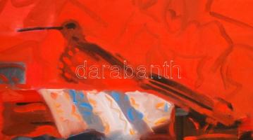 Szilvásy Nándor (1927-2011): Madár vörösben. Olaj, vászon, jelzett, 50×70 cm