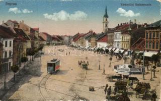 Sopron, Várkerület, Grabenronde, villamos, Lang Frigyes üzlete, piac