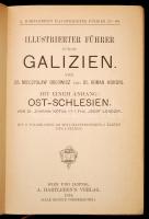 Dr. Mieczyslaw Orlowicz - Dr. Roman Kordys: Illustrierter Führer durch Galizien. Mit einem anghang: Dr. Johann Kotas - Prof. Josef Londzin: Ost-Schlesien. Wien-Leipzig, 1914, A. Hartleben's Verlag, XVI+388 p. Kiadói aranyozott egészvászon kiadás. Térképekkel és képekkel illusztrálva, festett lapélekkel. Német nyelven. A borítója kicsit kopottas. / Cloth binding, in german language. The cover is little bit worn.