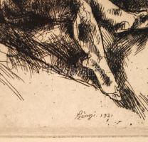 Szőnyi István (1894-1960): Ébredezők, rézkarc, papír, jelzett a dúcon, paszpartuban, üvegezett fa ke...