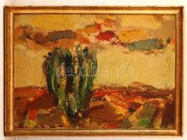 Konfár Gyula  (1933- 2008):Napsütötte táj. Olaj, farost, jelzett, keretben, 60×80 cm