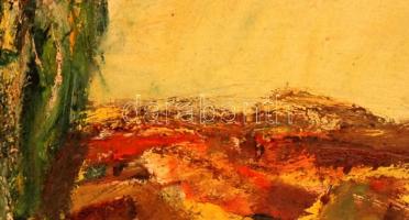 Konfár Gyula  (1933- 2008):Napsütötte táj. Olaj, farost, jelzett, keretben, 60×80 cm
