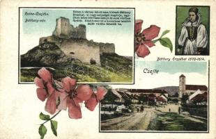 Csejte, várrom, Báthory Erzsébet / castle ruins, Báthory Erzsébet, floral