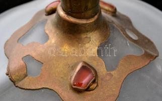 Asztali többrétegű üveglámpa, réz rátéttel, jelzés nélkül, zsűrizett (Képcsarnok), apró kopásnyomokk...