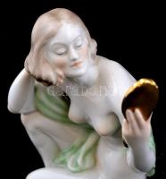 Herendi akt tükörrel (tervező:Szilágyi Nagy István), kézzel festett, jelzett, kopott aranyozás, m:23...