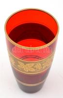 Szőlőmotívumos díszes színes üvegváza, jelzés nélkül, hibátlan, m: 20,5 cm