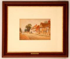 Walter Hood Finch (1817-1892): Stradford up Avon utcarészlet. Akvarell, papír, jelzett, üvegezett keretben, 17×25 cm