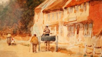 Walter Hood Finch (1817-1892): Stradford up Avon utcarészlet. Akvarell, papír, jelzett, üvegezett ke...