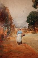 Walter Hood Finch (1817-1892): Stradford up Avon utcarészlet. Akvarell, papír, jelzett, üvegezett ke...