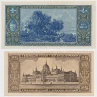 1945. 10.000P "MNB" bélyeggel + 1945. 100.000P + 1945. 1.000.000P + 1946. 100.000.000P T:I...