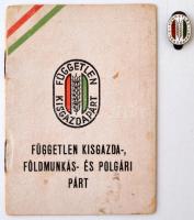 1946 FKGP Kisgazda Párt tagsági igazolvány sok bélyeggel és zománcozott gomblyukjelvénnyel