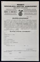 cca 1940 Nemzeti Szocialista Magyar Munkáspárt Párt belépési nyilatkozat,horogkereszttel