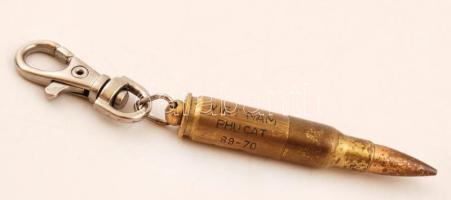 1969-1970 Vietnami benzines öngyújtó töltényhüvelyből, gravírozott felirattal, h: 7 cm / 1969-1970 Lighter from the Vietnam War with engraved inscription, 7 cm