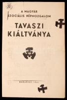 1941 Magyar Szociális Népmozgalom Tavaszi Kiáltványa. Röpirat 4p. + zománcozott fém kitűző