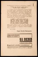 1941 Magyar Szociális Népmozgalom Tavaszi Kiáltványa. Röpirat 4p. + zománcozott fém kitűző