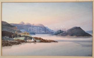 J.P.H. jelzéssel: Tó parti épület. Akvarell, papír, 22×37 cm