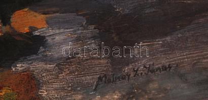 Molnár jelzéssel: Almás csendélet. Olaj, vászon, sérült keretben, 26×28 cm