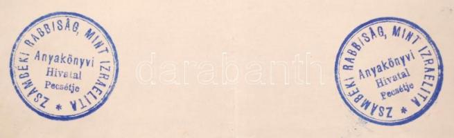 1910 A Zsámbéki Rabbiság pecsétlenyomata, és egy ahhoz hasonló talált pecsét korabeli megtalálásáról...