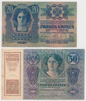 1913. 20K II. kiadás + 1914. 50K mindkettő felülbélyegzés nélkül T:III szép papír