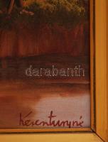 Keresztúryné jelzéssel: Ház a pataknál. Olaj, vászon, keretben, 50×60 cm