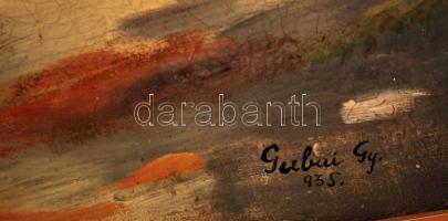 Gubai jelzéssel: Mise után. olaj, vászon, keretben,  80×60 cm