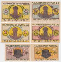 Budapest 1920. 20f + 50f + 1K + 2K + 5K + 10K "Világítási és Vízmű Rt." utalványok boríték...