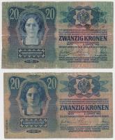 1913. 20K II. kiadás, piros "MAGYARORSZÁG" felülbélyegzéssel + 1913. 20K fekete "Roma...