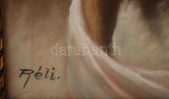 Réti Zsuzsa (1899-?): Lány kölyök kutyával. Pasztell, papír, jelzett, üvegezett keretben, 48×37 cm