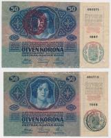 1914. 50K (2x) piros "MAGYARORSZÁG" illetve fekete "Romania Timbru Special" felülbélyegzéssel T:III,III- kis lyuk Adamo K24, K24Be