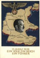 1938 Ein Volk, ein Reich, ein Führer / Adolf Hitler, NS propaganda, map of Germany one day after the annexation of Austria, So. stpl.