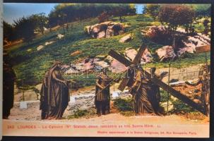 cca 1900-20 Souvenir de Lourdes Les Stations da Calvarie képeslap album, hiánytalan, 13db-os, 8x15cm