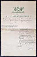 1923 Kriegs-Au Emil városmajori pébánosi kinevezése, jegyzőkönyv kivonata, bemutatási oklevele, Sipőcz Jenő (1878-1937) (fő)polgármester saját kezű aláírásával, 33x21cm