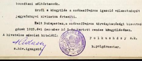 1923 Kriegs-Au Emil városmajori pébánosi kinevezése, jegyzőkönyv kivonata, bemutatási oklevele, Sipő...