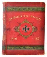 Illustrierte Geschichte des Krieges 1870/71. Stuttgart-Berlin-Leipzig, é.n., Union Deutsche Verlagsgesellschaft, 596 p. Kiadói aranyozott egészvászon kötés.  A német egységhez vezető 1870/71-es háborúkról szóló könyv. Számos fekete-fehér és színes képpel, köztük több egy és két egészoldalas képpel, és térképekkel gazdagon illusztrált. Német nyelven.  A könyv borítója kopott, szakadt, sérült. Több lap szakadozott és kijár a könyvből. / Book about the wars of 1870/71 which they went to the uncification of Germany, in german language. It illustrated richly with a lot of black and white and colourful pictures, and one and two full pages pictures, and maps. Cloth-binding, with gilded cover.  The cover is damaged. Some pages splited, and they are coming out from the book.