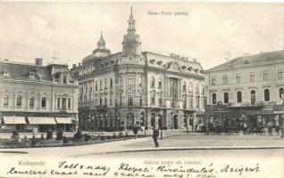 Kolozsvár, Mátyás tér, New York szálloda, Schuster Emil üzlete / hotel, shops