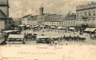 Brassó, Kronstadt, Brasov; Búzasor, Servatius & Graef üzlete, gyógyszertár, kaidja Römmler & Jonas / wheat market, shop, pharmacy (fl)