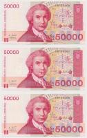 Horvátország 1993. 50.000D (3x) sorszámkövetők T:I Croatia 1993. 50.000 Dinara (3x) sequential serials C:UNC Krause 26.a