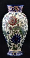 Zsolnay historizáló váza, kézzel festett porcelánfajansz, keleties virágdekorral, jelzett (TJM masszába nyomva Zsolnay Pécs), fazonszám:483, restaurált, m:35,5 cm