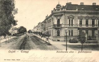 Eszék, Osijek; Kolodvorska ulica, Bahnhofgasse, das Geschäft von Geza Bauer. Verlag Selzer i Rank / street, shops